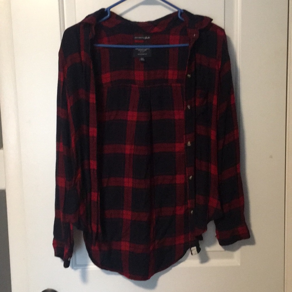 Navy blue and red flannel